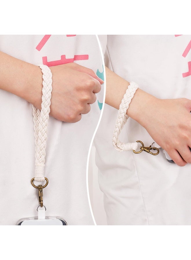2 PCS Boho Macrame Phone Wrist Strap，Cute Cell Phone Lanyard with Tether Tab Floral Smartphone Wristlet Bracelet Keychain Anti Theft Strap for Women Girls(White+Black) - Image 5